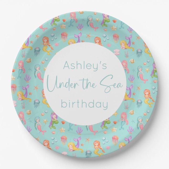 Mermaid Birthday Party Pappteller (Vorderseite)