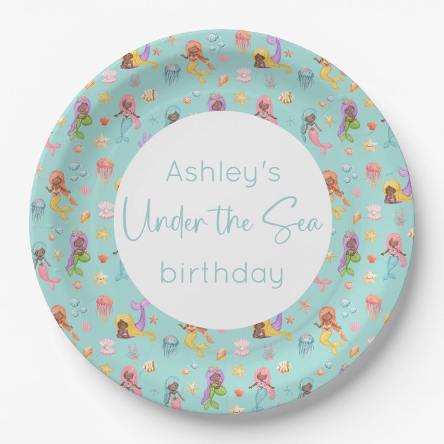 Mermaid Birthday Party Pappteller (Vorderseite)