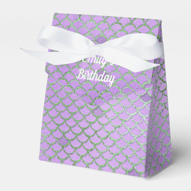 Mermaid Birthday Party Personalisiert Lila Silber Geschenkschachtel (Vorderseite)