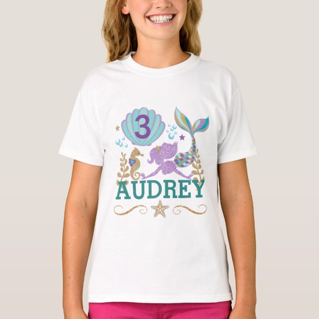 Mermaid Birthday Party Personalisiert T Shirt (Vorderseite)