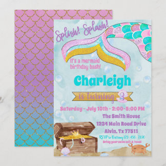 Mermaid Birthday Party Pool Party Initiation Einladung