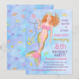 Mermaid Birthday Party Under Sea Beach Redhead Einladung