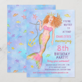 Mermaid Birthday Party Under Sea Beach Redhead Einladung