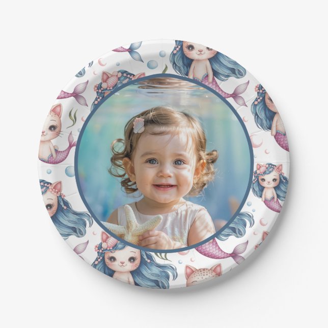 Mermaid Birthday Photo Personalized Pappteller (Vorderseite)