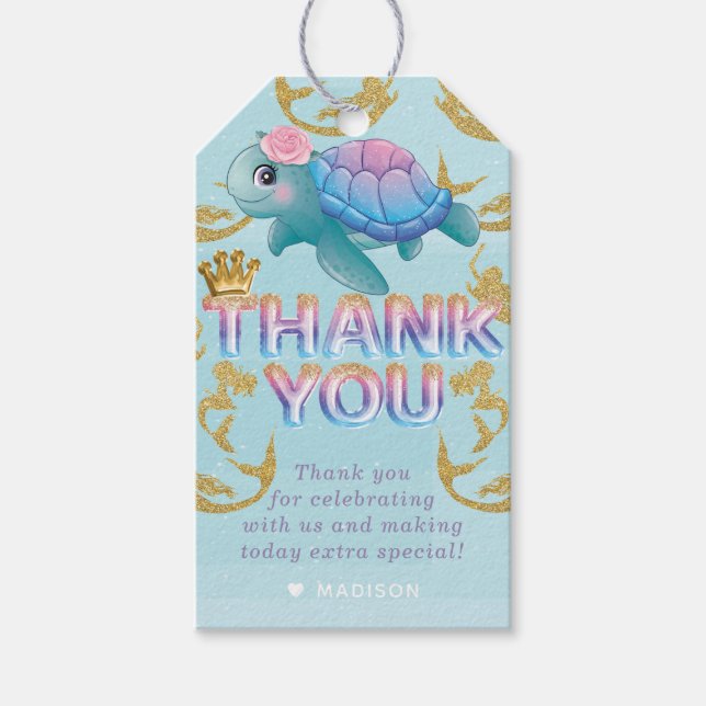Mermaid Birthday Pink Blue Vielen Dank Geschenkanhänger (Vorderseite)