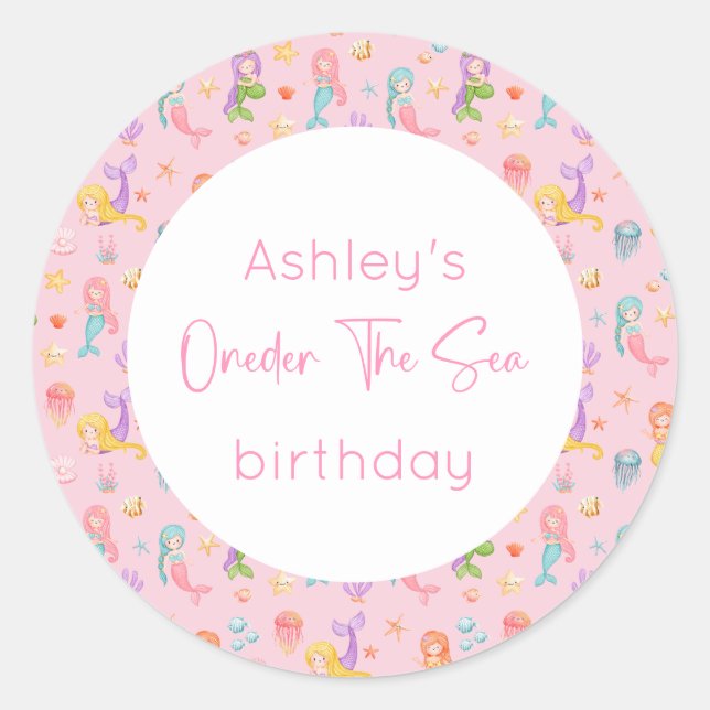 Mermaid Birthday Runder Aufkleber (Vorderseite)