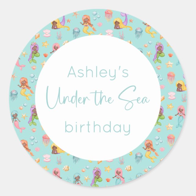 Mermaid Birthday Runder Aufkleber (Vorderseite)