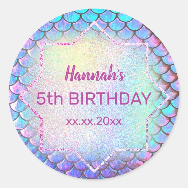 mermaid Birthday Runder Aufkleber (Vorderseite)