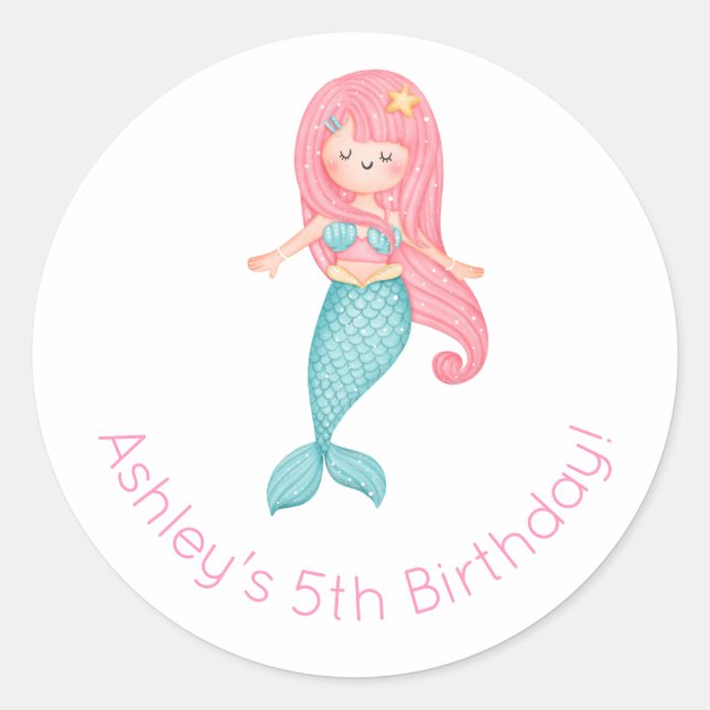 Mermaid Birthday Runder Aufkleber (Vorderseite)
