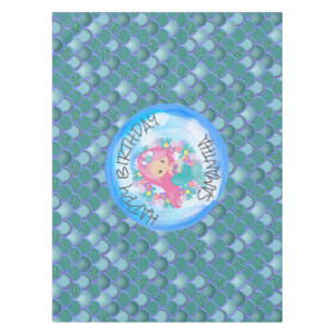 Mermaid Birthday Sea Blue Green Scales Tableclout Tischdecke