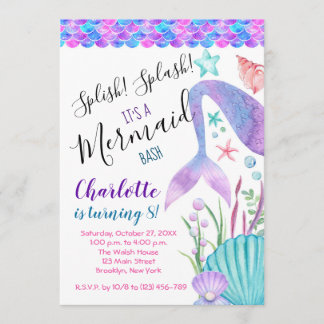 Mermaid Birthday, Splish Splash Einladung