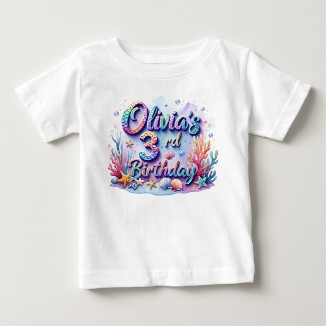 Mermaid Birthday T - Shirt - Personalisierter Name (Vorderseite)