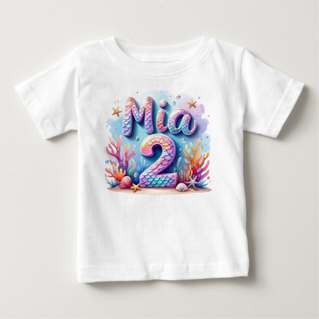 Mermaid Birthday T - Shirt - Personalisierter Name (Vorderseite)