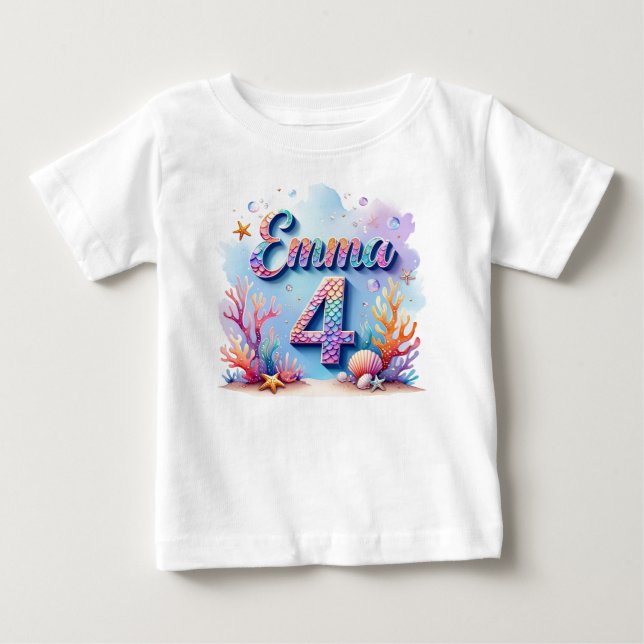 Mermaid Birthday T-Shirt – Personalized Name & Age (Vorderseite)