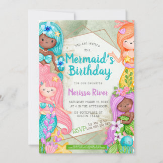 Mermaid Birthday Thema Niedlich Cartoon Mermaids Einladung