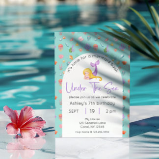 Mermaid Birthday Under Sea Foto Einladung