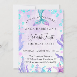 Mermaid Birthday Under Sea Party Einladung