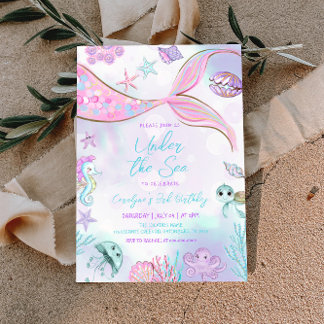 Mermaid Birthday Under the Sea Baby Girl Birthday Einladung