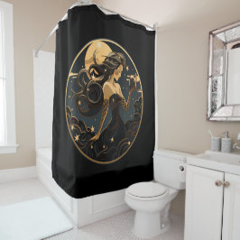 Mermaid Black and Gold Art Deco Duschvorhang