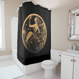 Mermaid Black and Gold Art Deco Duschvorhang
