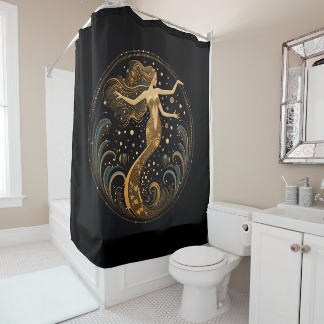 Mermaid Black and Gold Art Deco Duschvorhang (Beispiel)
