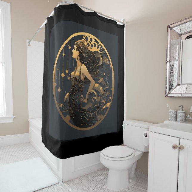 Mermaid Black and Gold Art Deco Duschvorhang (Beispiel)