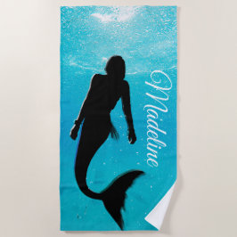 Mermaid Black Blue Ocean Sommer Moderner Strand Strandtuch