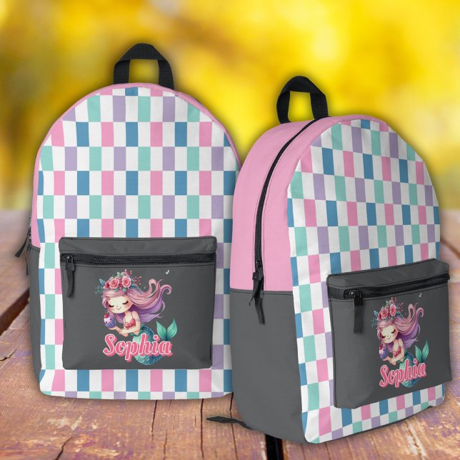 Mermaid-Blöcke rosa Namensmuster Bedruckter Rucksack (Von Creator hochgeladen)