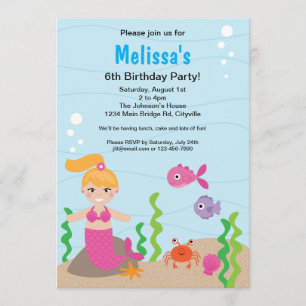 Mermaid Blonde Birthday Einladung