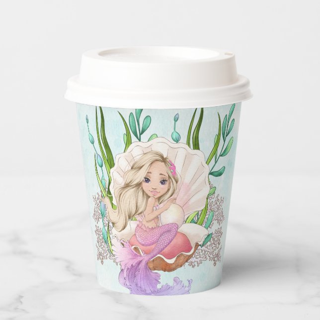 Mermaid (Blonde) in Oyster Muschel Paper Cups Pappbecher (Vorderseite)