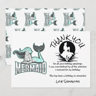 Mermaid Blue Birthday Party Danke Einladung