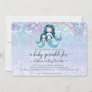 Mermaid Blue Glitzer Rainbow Baby Girl Sprinkle Einladung