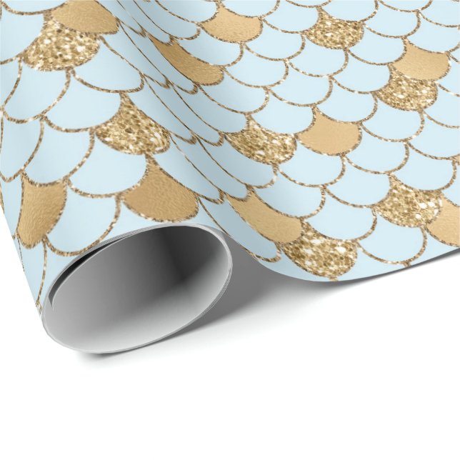 Mermaid Blue Gold Glitzer Sparkle Geschenkpapier (Rolleneckpunkt)