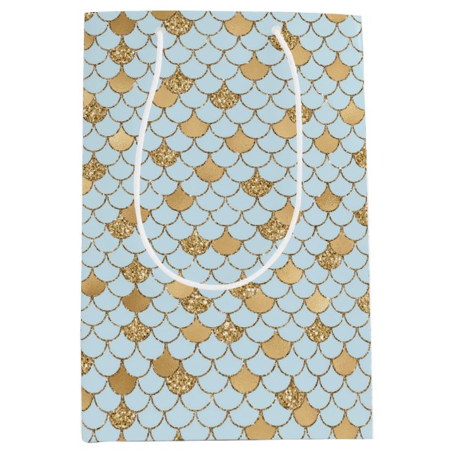 Mermaid Blue Gold Glitzer Sparkle Mittlere Geschenktüte (Vorderseite)