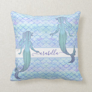 Mermaid Blue Lila Watercolor Fantasiebezeichnung Kissen