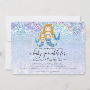 Mermaid Blue Rainbow Blond Baby Girl Sprinkle Einladung