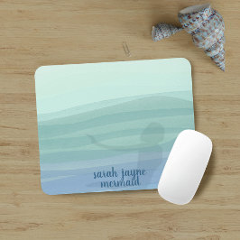 Mermaid Blue Watercolor Waves Custom Mouse Pad Mousepad