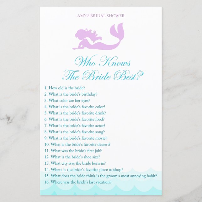 Mermaid Brautparty Game - Wer kennt Bridge Best (Vorderseite)