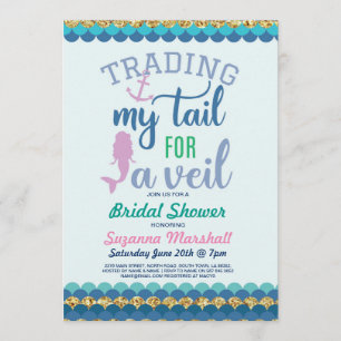 Mermaid Brautparty Invite Gold Glitzer Sea Einladung