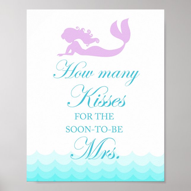 Mermaid Brautparty Wie viele Kisses Game Sign Poster (Vorne)