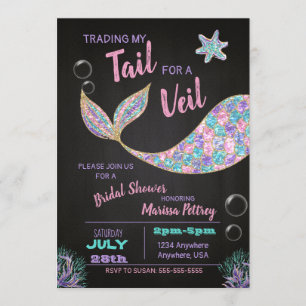 Mermaid Bridal Dusche Einladung, Glitzer Einladung