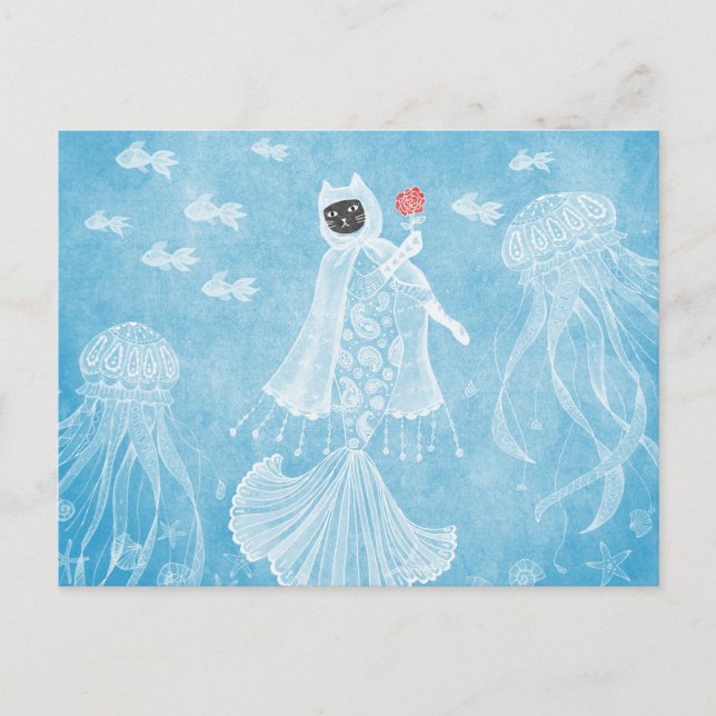 Mermaid cat Icy Princess Postcard Postkarte (Vorderseite)