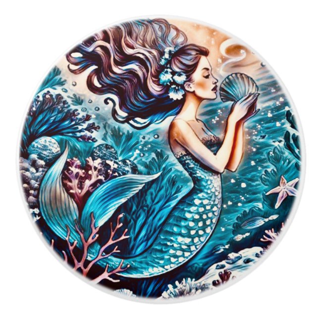 Mermaid ceramic drawer knobs keramikknauf (Vorderseite)