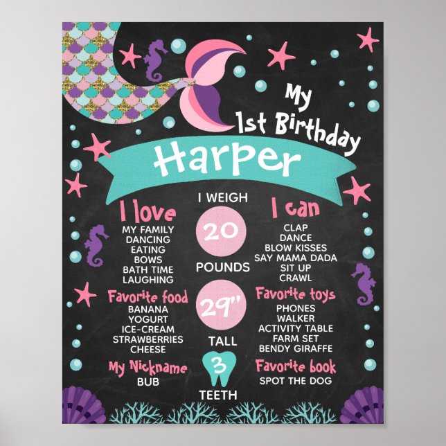 Mermaid Chalkboard Milestone Poster (Vorne)