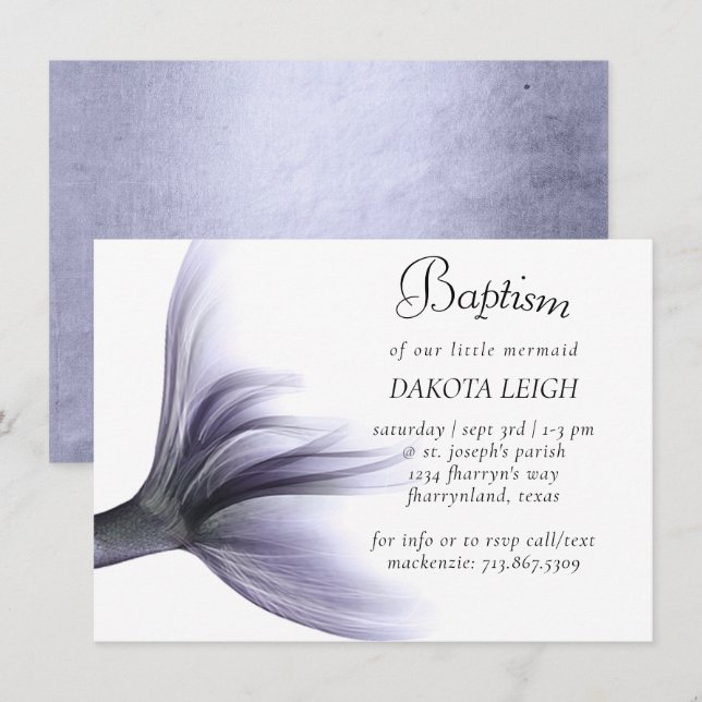 Mermaid Chic | Dusty Lavender Lila Christening Einladung (Vorne/Hinten)