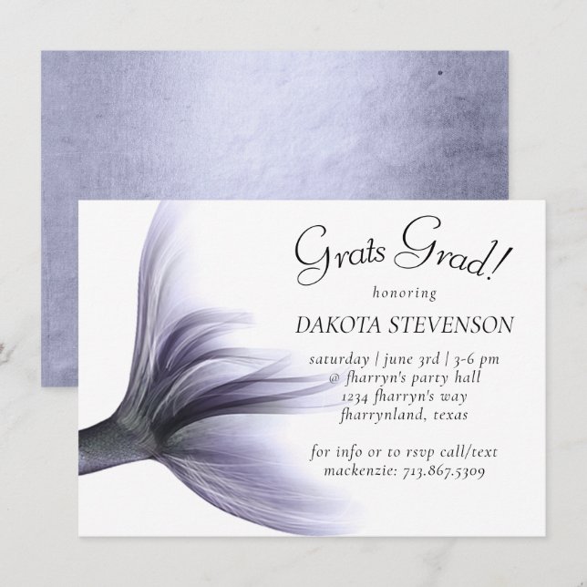 Mermaid Chic | Lila Abschluss Dusty Lavender Einladung (Vorne/Hinten)