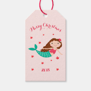 Mermaid Christmas Blues Pink Personalisiert Geschenkanhänger
