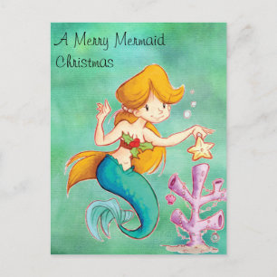 Mermaid Christmas Feiertagspostkarte