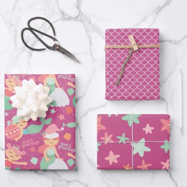 Mermaid Christmas Geschenkpapier Set (Vorderseite)