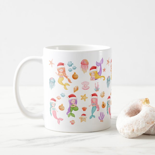 Mermaid Christmas Pattern Kaffeetasse (Mit Donut)